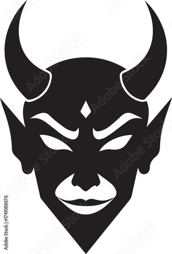 Bold devil head logo design for tattoo or Halloween invitation with an edgy vibe