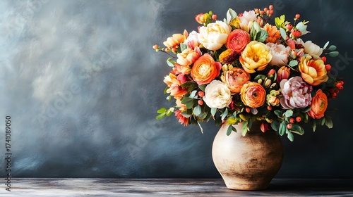 Wallpaper Mural Elegant floral arrangement in a vase with backdrop, vibrant blossoms Torontodigital.ca