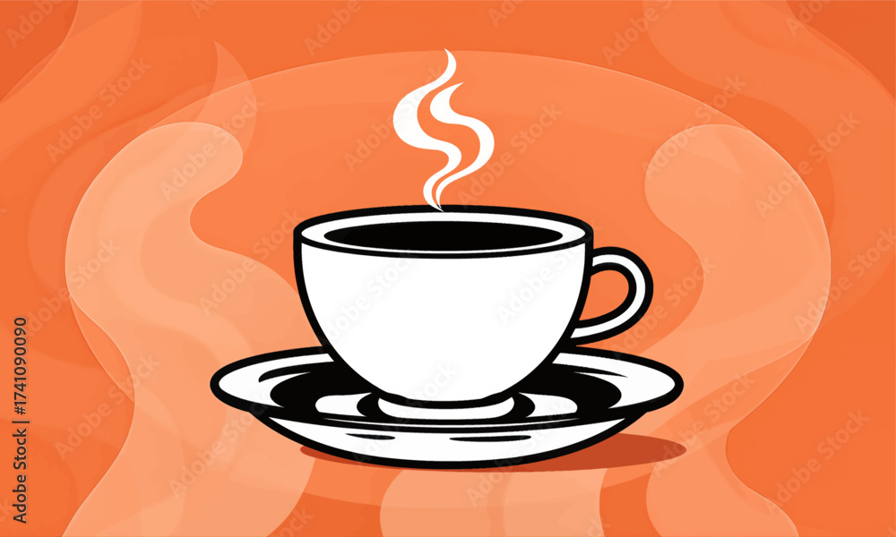Obraz premium Steaming Coffee Cup on Warm Orange Background