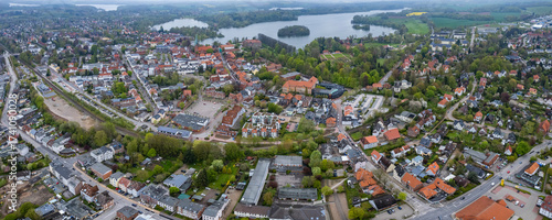 Aerial view around the old town of Eutin in north Germany on a cloudy autumn day