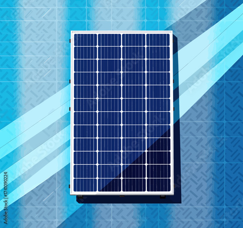 Solar Panel on Rooftop with Blue Sky and Shadows