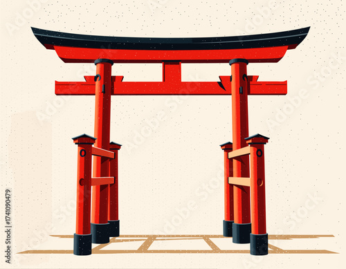 Traditional Japanese Torii Gate in Serene Autumn Setting