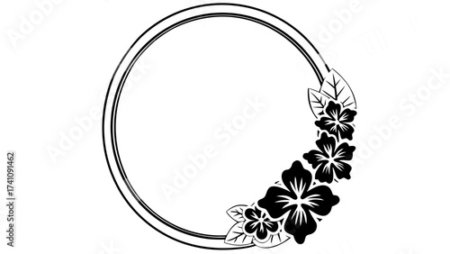 Elegant floral circle frame with hibiscus flowers, perfect for invitations, logos, and branding projects, bringing a touch of natural sophistication and beauty