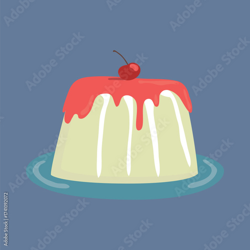 vector illustration of jelly pudding with berry jam cream on top