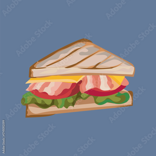 vector illustration of sandwich bread with meat filling