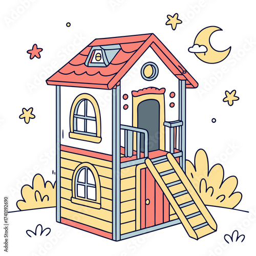 Colorful cartoon playhouse with moon and stars toy house