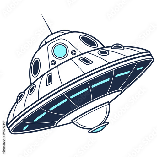 Dark blue and cyan flying saucer vector illustration