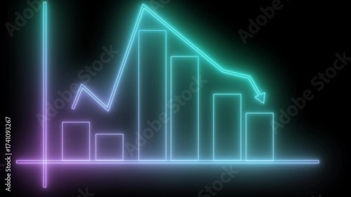 Wallpaper Mural Futuristic Glowing Business Infographic Animation, Neon Bar Chart with Downward Trend Torontodigital.ca