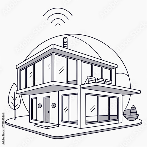 Futuristic house with wifi signal and modern design