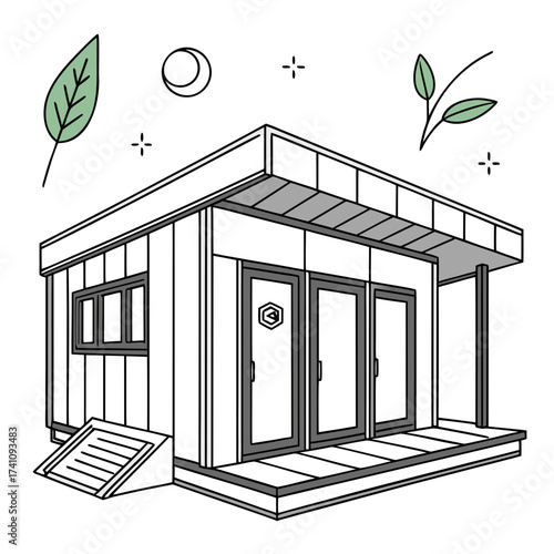 Futuristic modular pod home with glass doors and window