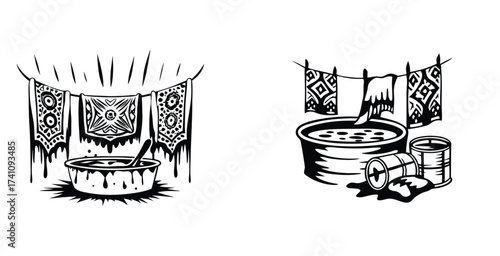 Minimalist line art sketch of a dyeing clothing black silhouette style vector art design