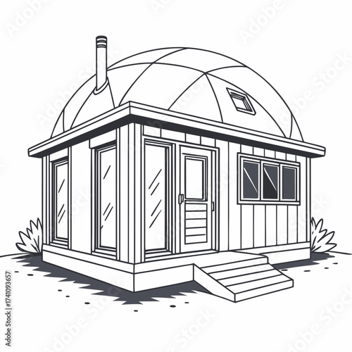 Geodesic dome house with chimney and windows home building