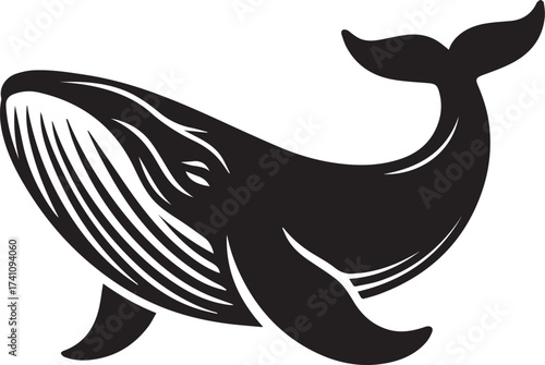 Majestic whale swimming gracefully in deep blue sea - powerful marine life icon