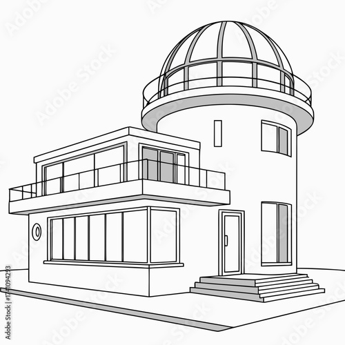 Line art building with rounded dome and balconies architecture
