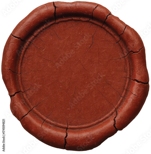 Vintage terracotta colored wax seal with a blank impression area, ideal for historical letters, invitations, and certificates of authenticity