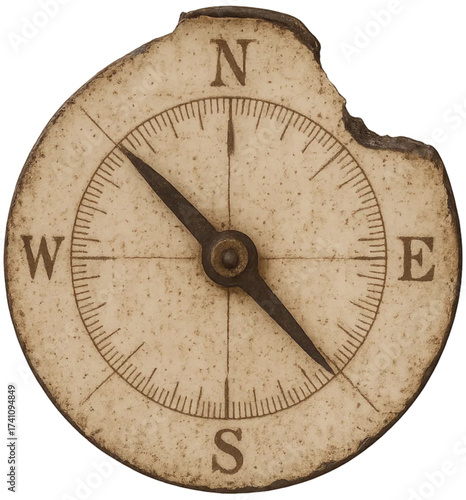 Vintage nautical compass pointing north on aged parchment, embodying direction, exploration, and maritime adventure
