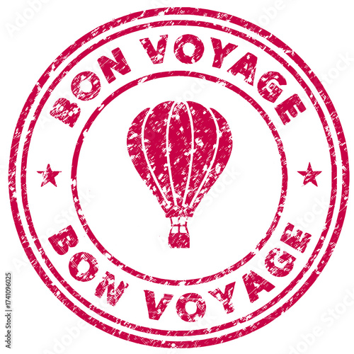 Bon voyage hot air balloon rubber stamp for travel themes