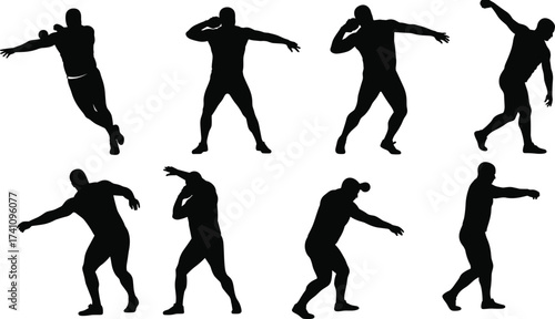Shot put silhouette illustration, athlete throwing motion, sports action, dynamic pose, track and field, strength training, competition, power, technique, form