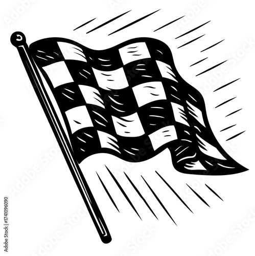 Checkered finish flag waving in a racing environment vector design