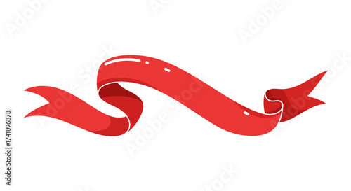 Free Download Elegant Red Ribbon Banner with Curving Design and Glossy Highlights. - GFXLoad