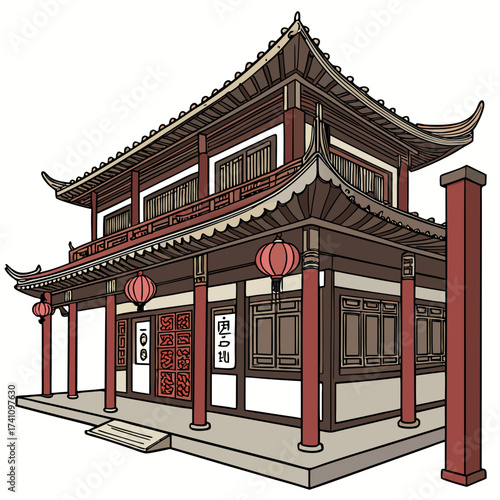 Traditional Chinese courtyard house vector illustration