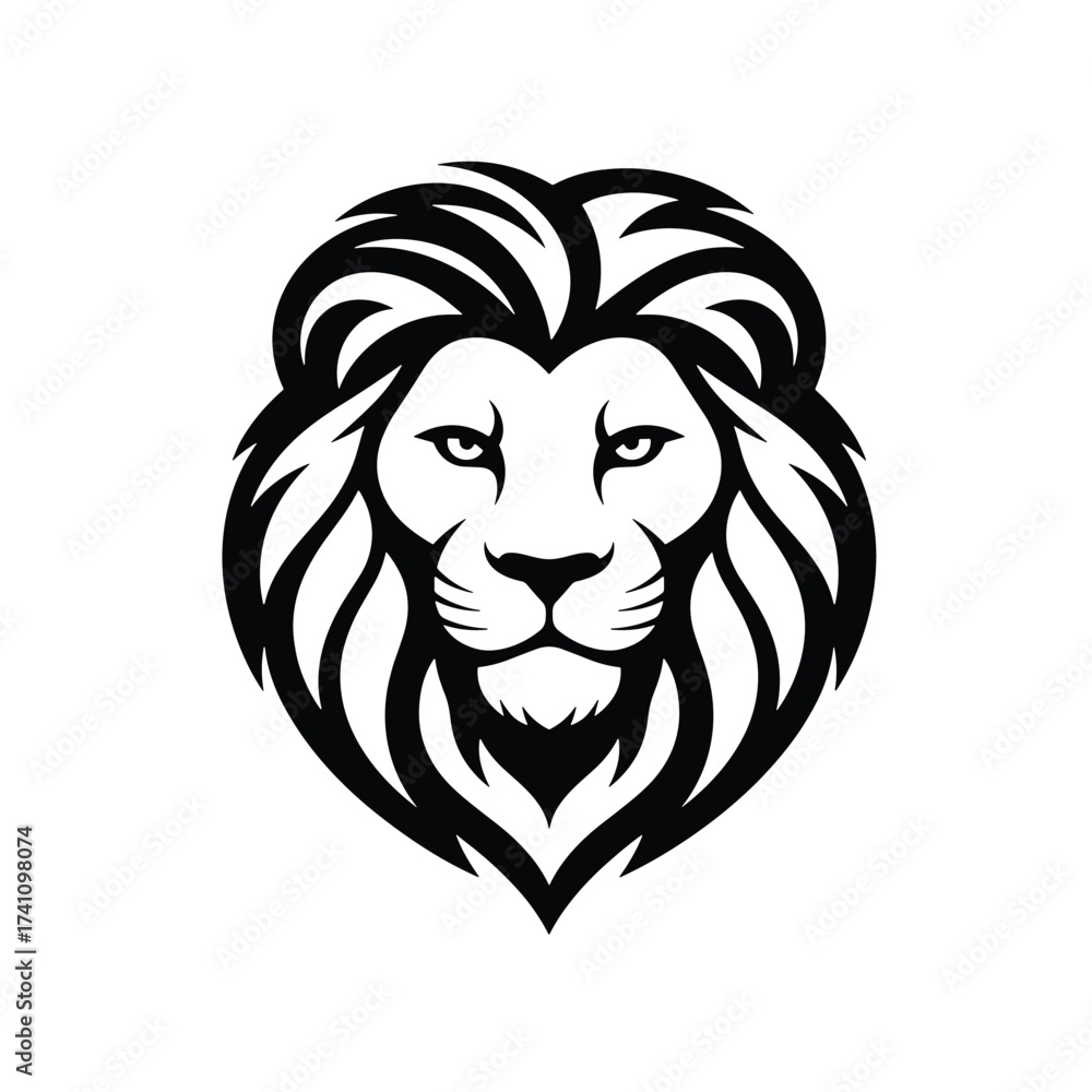 Fototapeta premium Powerful lion head face, regal animal portrait, fearless predator mascot, king of jungle T-shirt Design emblem.