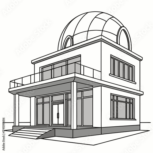 Two story house with glass dome and balconies vector