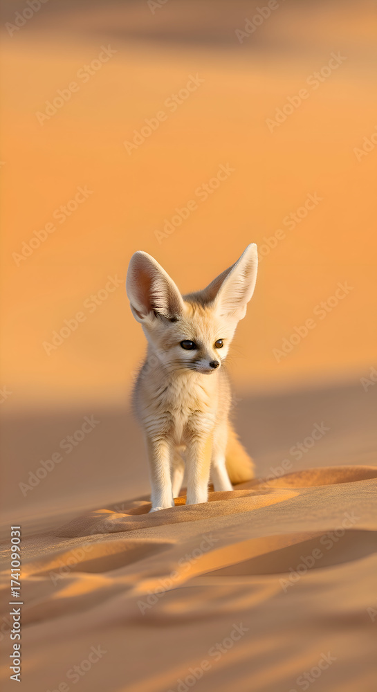 Fototapeta premium Adorable Fennec Fox Posing Gracefully in the Desert Sunlight.