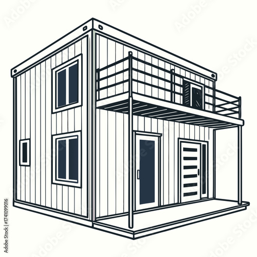Two story shipping container house vector illustration