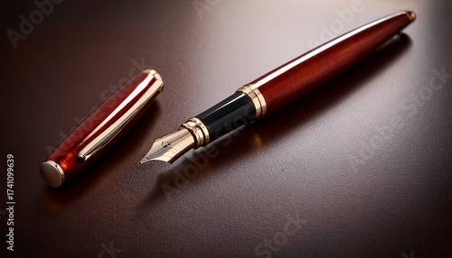 elegant reddish brown fountain pen angled fine nib
