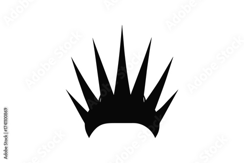 A stark black silhouette of a spiky crown or crest with pointed rays against a clean white background symbolizing royalty or power silhouette