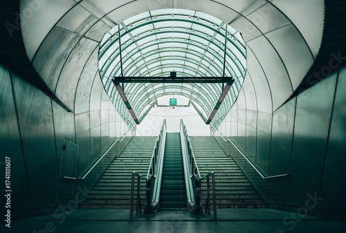 Wallpaper Mural Hradčanská subway stations in Prague, Czechia. Empty entrance during weekend morning.  Torontodigital.ca