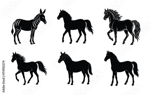 Set of horse silhouettes.