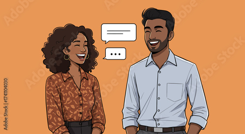 Two people communicating and sharing ideas and laughter