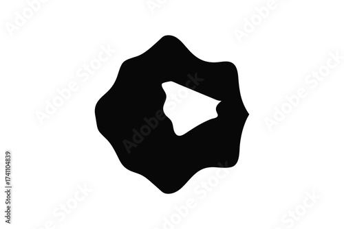Abstract organic amorphous blob shape with a triangular negative space cutout in a stark black silhouette on a white background