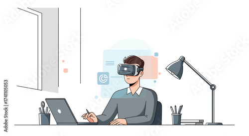Professional immersed in virtual reality, developing future digital concepts and innovative solutions