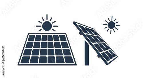 Vector illustration of illustration of two solar panels with sun, , symbolizing renewable energy and sustainable technology for clean power generation