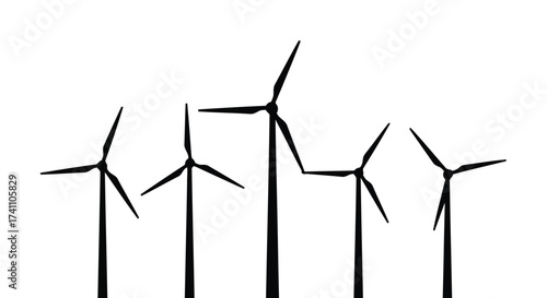 Vector illustration of silhouette of wind turbines, showcasing renewable energy sources and sustainable power generation in a clean and minimalist design