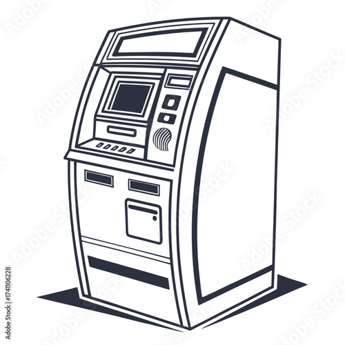 Black and white drawing of an A T M machine atm machine