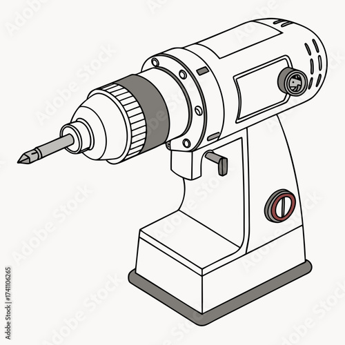 Black and white illustration of a cordless drill power tool