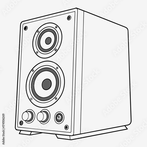 Black and white illustration of a desktop speaker audio 2