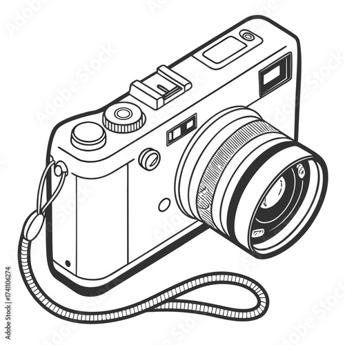 Black and white illustration of a digital camera photography