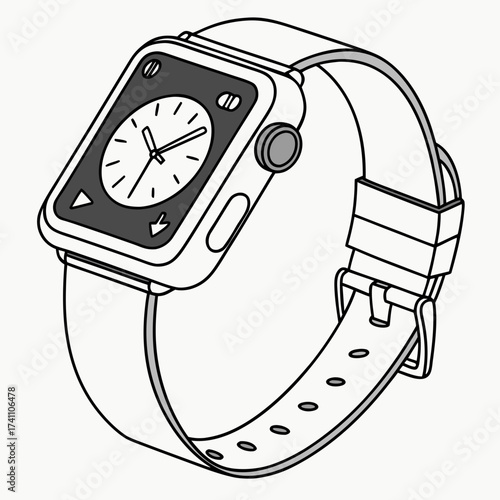 Black and white smartwatch with digital screen and strap