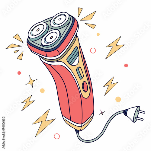 Bright electric shaver with cord and plug illustration