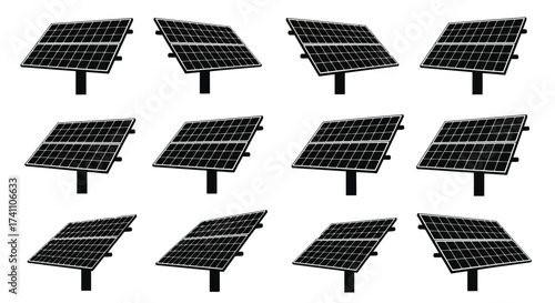 Vector illustration of array of solar panels, showcasing renewable energy technology for sustainable power generation and environmental conservation