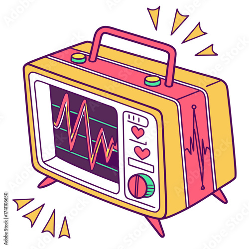 Bright electrocardiograph machine with colorful heart rhythm display