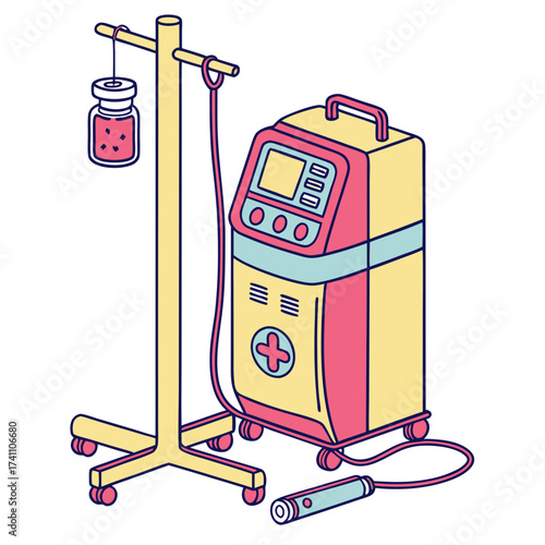 Bright infusion pump with hanging vial and medical device