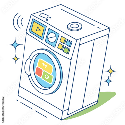 Bright white washing machine with colorful digital display