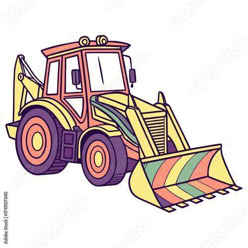Colorful backhoe loader illustration construction vehicle