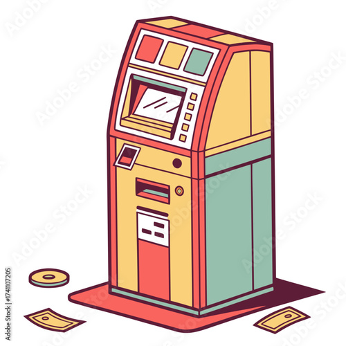 Colorful cartoon ticket printing machine with money